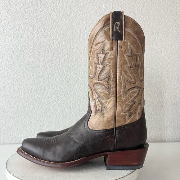 Rod Patrick Mens Cowboy Boots 10AA Antique Mocha Bison Brown Western Blunt Toe - Picture 4 of 12